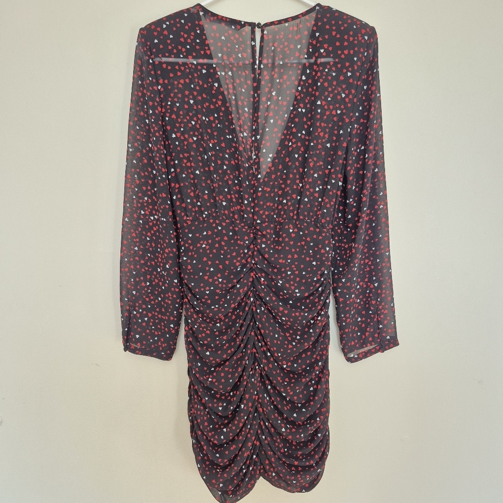 Zara Women's Black Valentine's Day Heart Print Ruched Mini Dress Size S - Picture 8 of 11